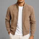 Brennan men's suede zip bomber jacket in Brown, front view