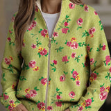 Paige - Lime and Pink Floral Zip-Up Cardigan