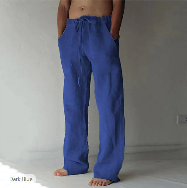 Teddy men's linen blend drawstring pants in Dark Blue, view 11