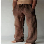 Teddy men's linen blend drawstring pants in Plain Brown, view 12