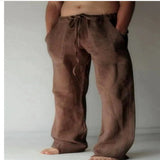 Teddy men's linen blend drawstring pants in Plain Brown, view 12