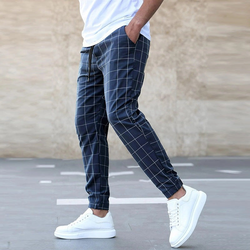 Myles men's windowpane check jogger pants in Navy Blue, view 2