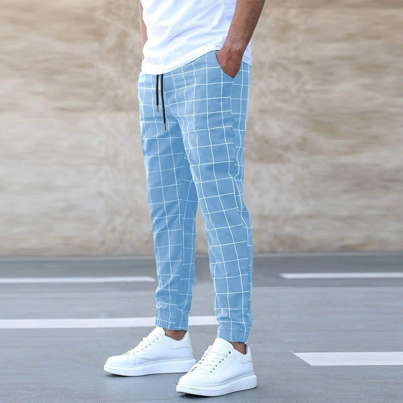 Myles men's windowpane check jogger pants in Blue, view 4
