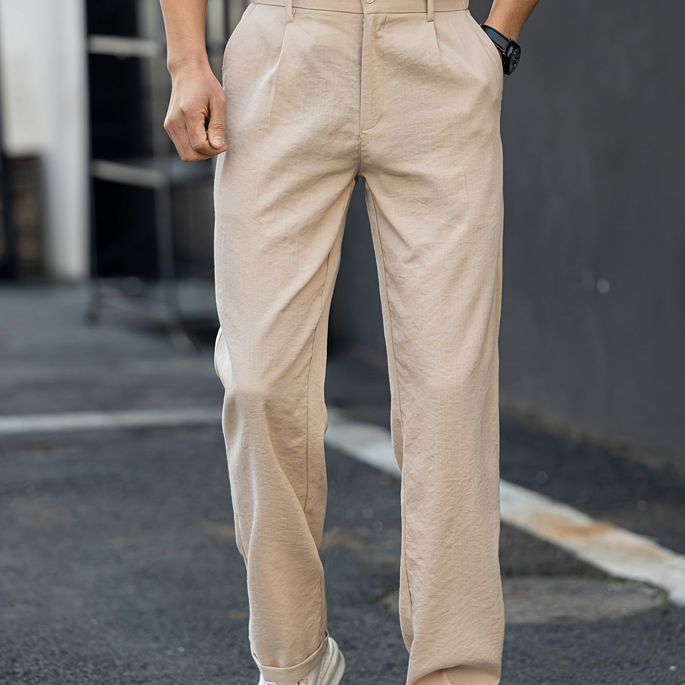 Francis men's beige fine wale corduroy pants, front view