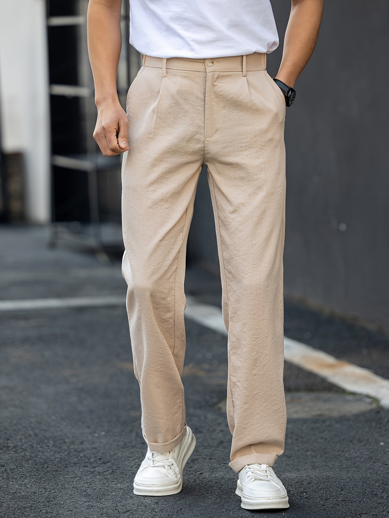 Francis men's beige fine wale corduroy pants, front view