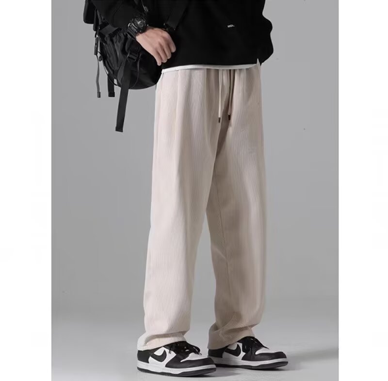 Howard men's retro relaxed fall pants in Beige, view 3