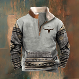 Andrew - Grey Patterned Half-Zip Sweatshirt