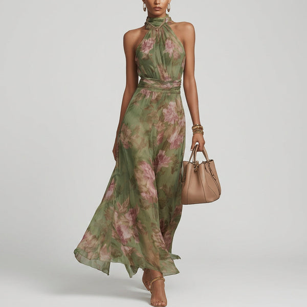 Piper - Long Floral Halter Dress