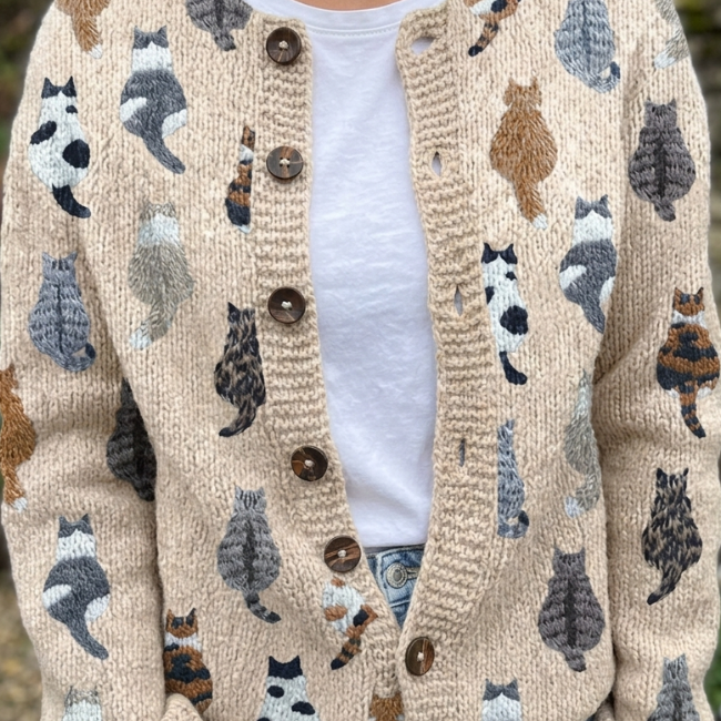 Pascaline - Gilet douillet à imprimé de chats
