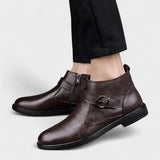 James - Brown Buckle Ankle Boots