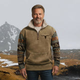 Dave - Brown Half-Zip Sweatshirt with Patterned Sleeves