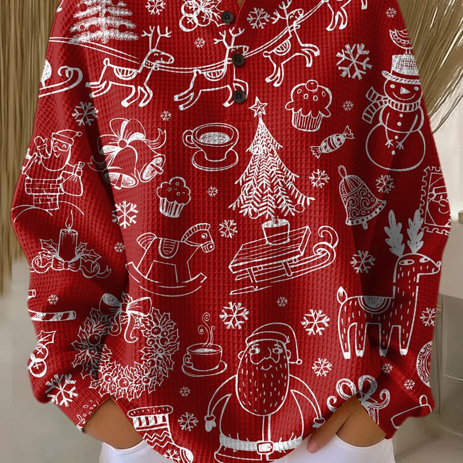 Caroline - Red Christmas Sweater with White Motifs
