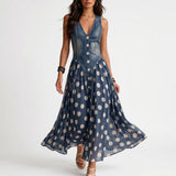 Beatrice - Denim Dress with Polka Dot Chiffon Skirt