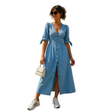 Nadine - Denim Maxi Dress with Buttons