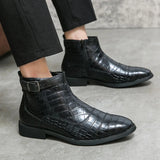 Nathan - Brown Woven Ankle Boots with Buckle