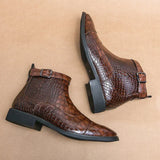 Nathan - Brown Woven Ankle Boots with Buckle