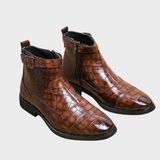 Nathan - Brown Woven Ankle Boots with Buckle