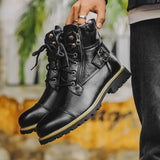 Ethan - Black Lace-Up Boots with Buckle