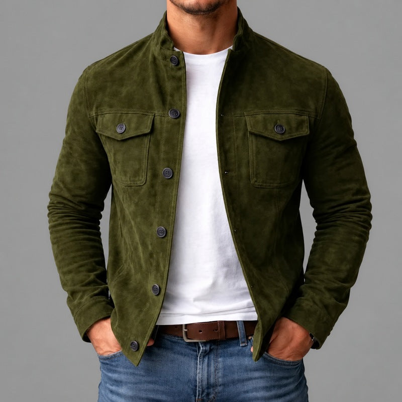 Otis men's genuine suede utility jacket in Green, front view