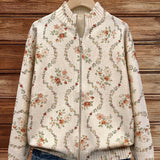 Joyce - Cream Floral Zip-Up Cardigan