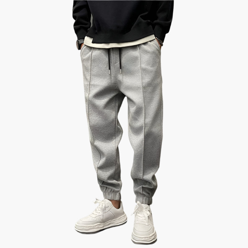 Tanner men's tapered leisure joggers in Grey, front view
