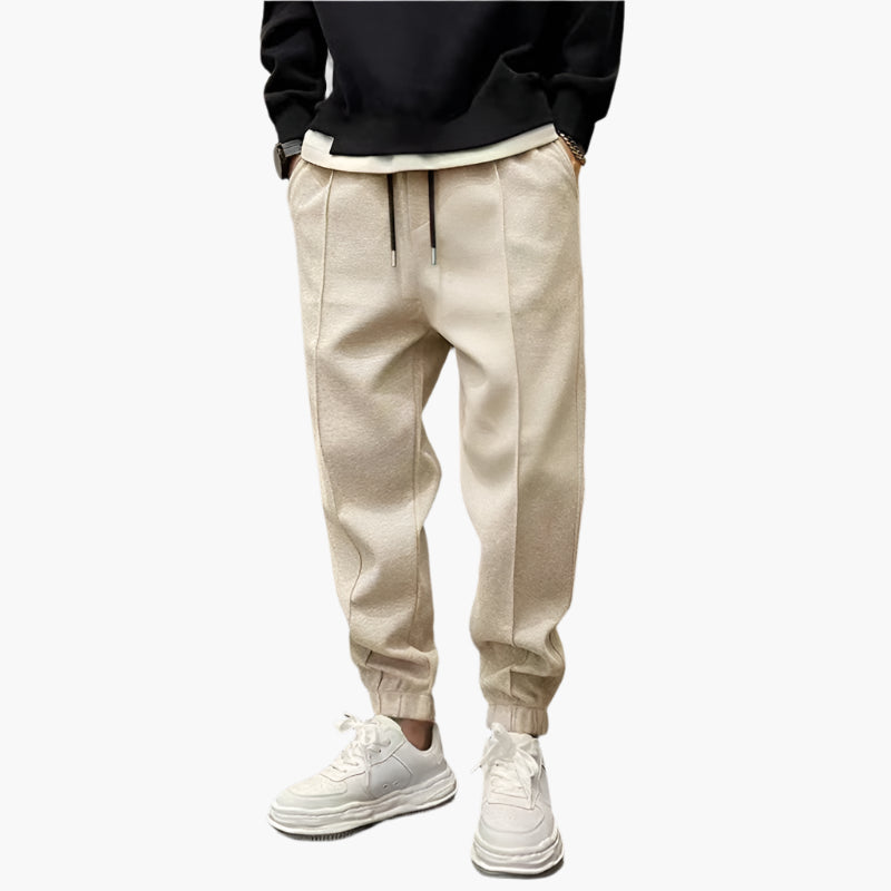 Tanner men's tapered leisure joggers in Beige, view 3