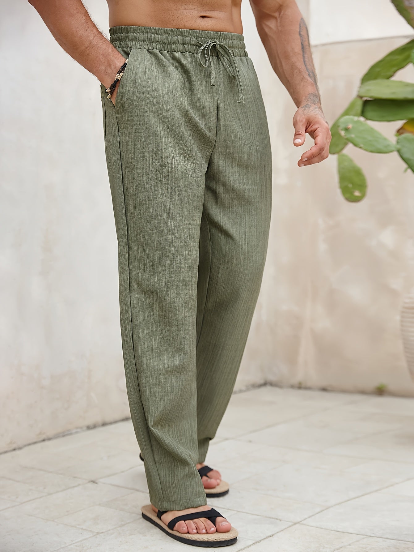 Gerry men's olive linen drawstring pants, view 5