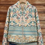 Greta - Vintage Botanical Zip-Up Cardigan