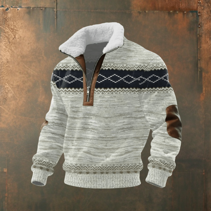 Brendan - Grey Half-Zip Sweater with Contrast Yoke
