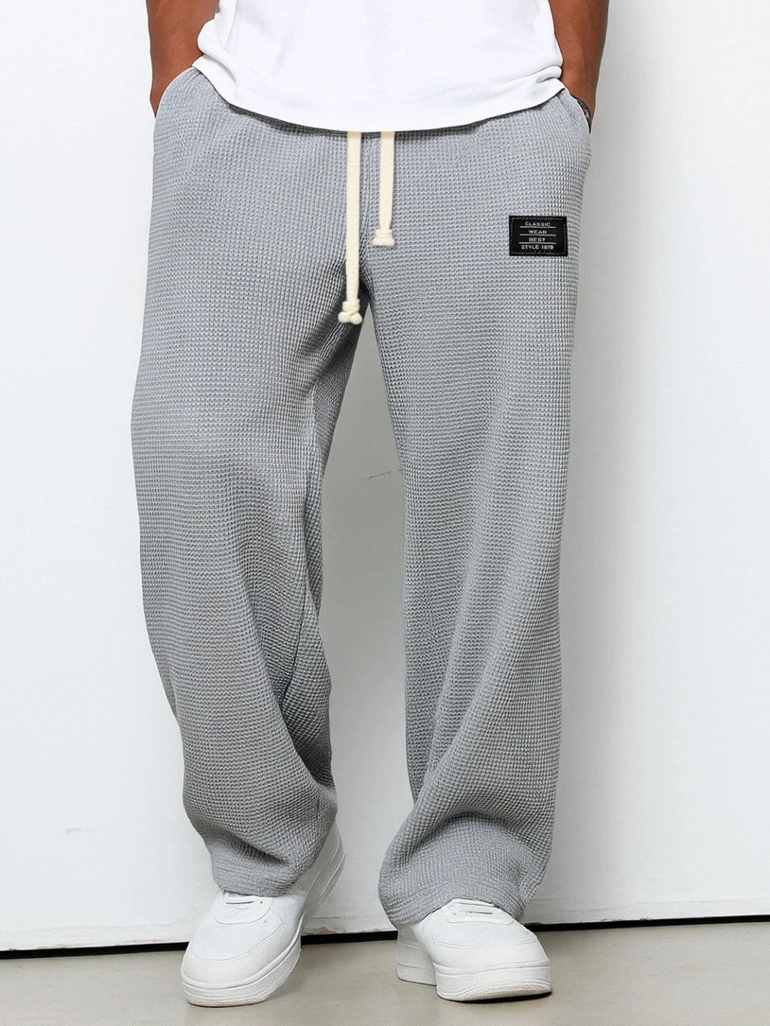 Pierce men's waffle texture drawstring pants in Grey, view 3