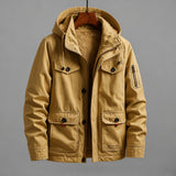 Troy men's hooded utility jacket in Dark Khaki, front view